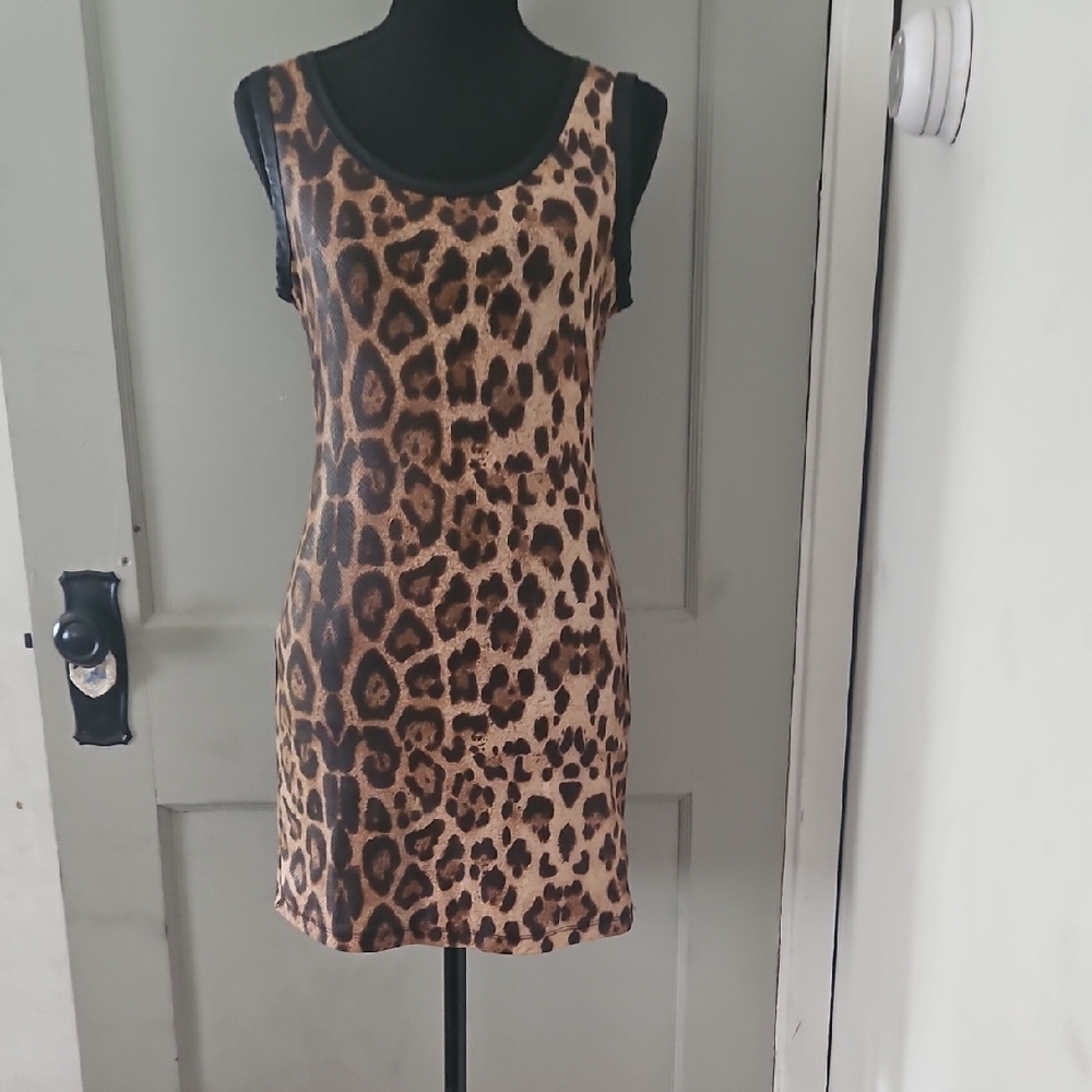 Brown and Tan Bodycon Mini Dress Scoop Neck Sleeveless